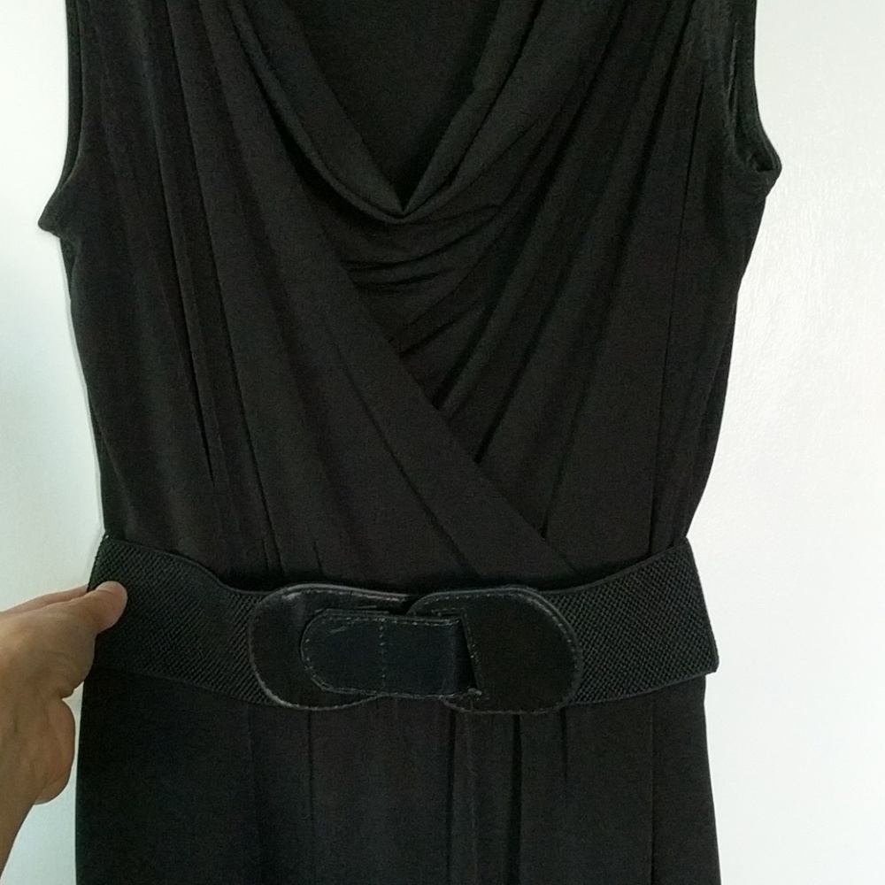 Black Jersey Wrap Dress with Belt - M